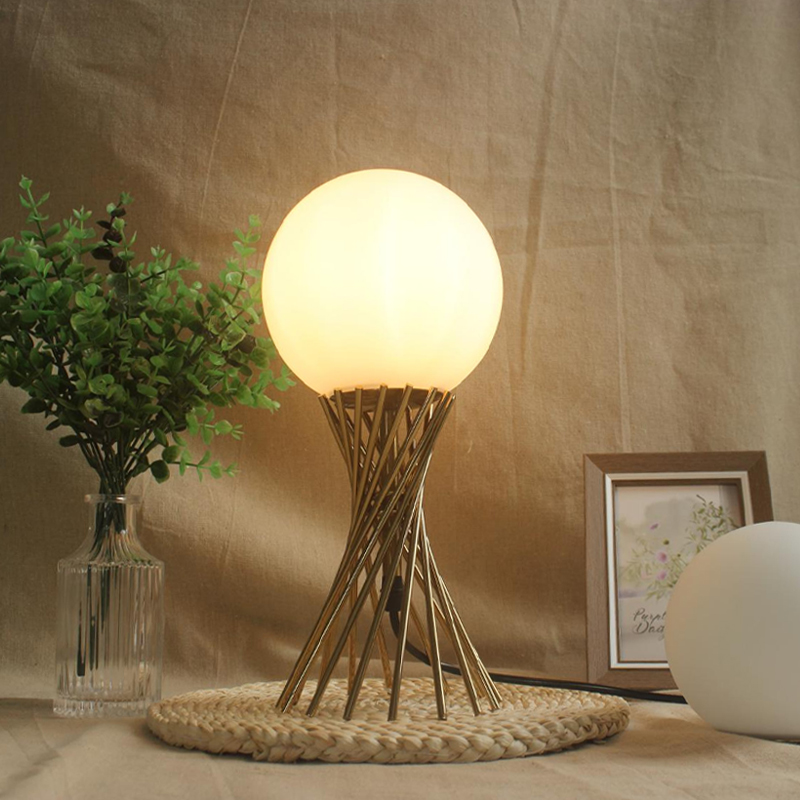 Sleek Metal and Glass Ball LED Lamp Perfect Bedside Accent for Stylish Living Spaces