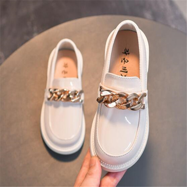 Kids Girls Casual Sneakers Black Leather Shoes Spring Autumn Loafers Toddler Boys Chain Slip on Shoes White Boat Shoe For Children