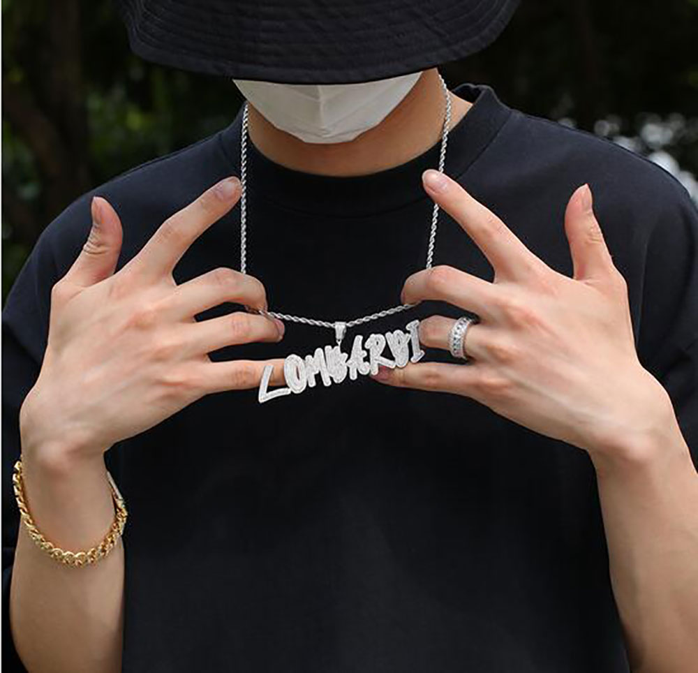 necklace moissanite chain Custom Name A- Z Double layer Stones Cursive Letters Pendant Men Women Gifts Cubic Zirconia Hip Hop Jewelry