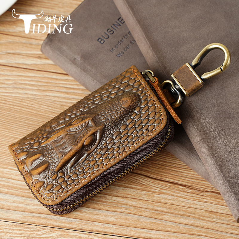 Fashion Leather Car Key Bag Unisex Zipper Keys Housekeeper Cow Split Leather Key Organizer Case Wallet