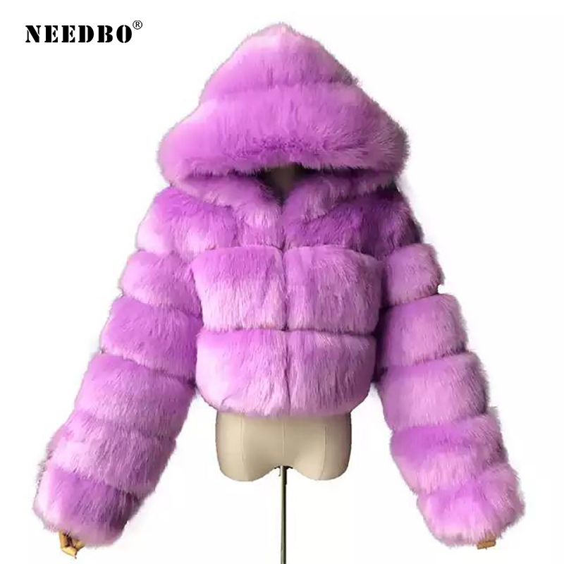 High Quality Cropped Winte Faux Fur Coats Women Jackets Furry Warm Winter Fur Jacket Hooded Manteau Femme Oversize Outerwear LJ201204