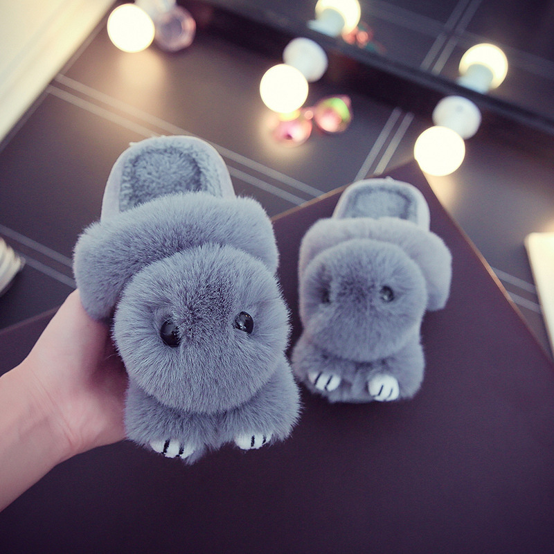 Children Slippers Rabbit Animals Funny House Winter Slippers Kids Unicorn Shoes for Girls Infant Baby Boys Plush Fur Slippers 201130