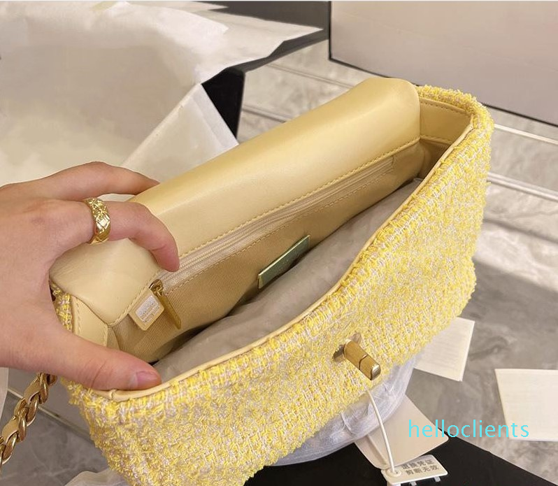 Designer- Womens Bags Braided Tweed Bags Interwoven Chain Yellow Classic Flap Samll Crossbody Shoulder bag
Designer- Womens Bags Braided Tweed Bags Interwoven Chain Yellow Classic Flap Samll Crossbody Shoulder bag