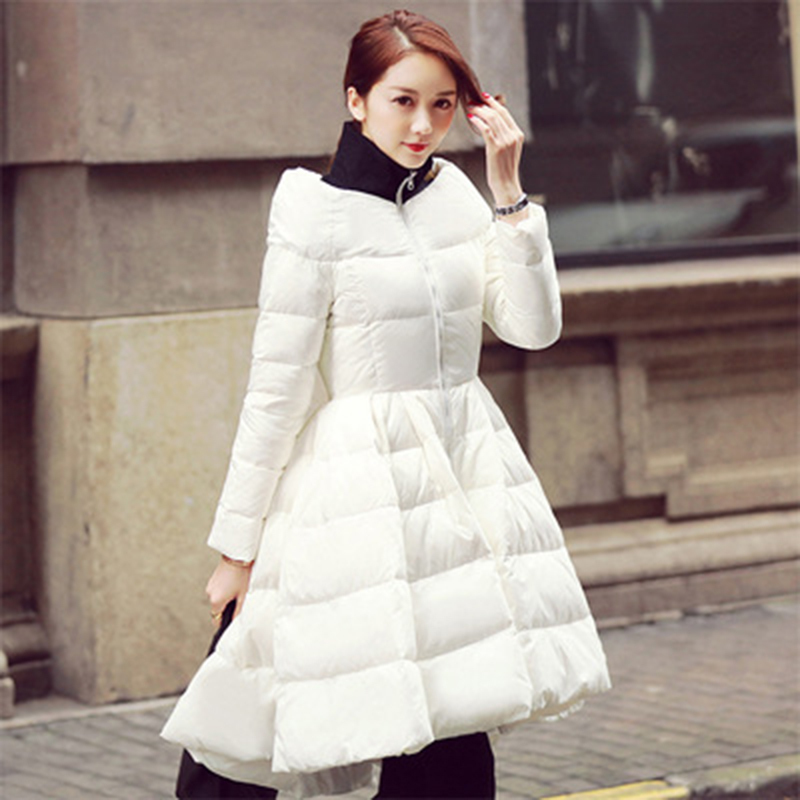 [EAM] Spring Woman Solid Color Long Sleeve Spliced Black Stand Collar Skirt Type Warm Loose Down Jackets LD0460 201027