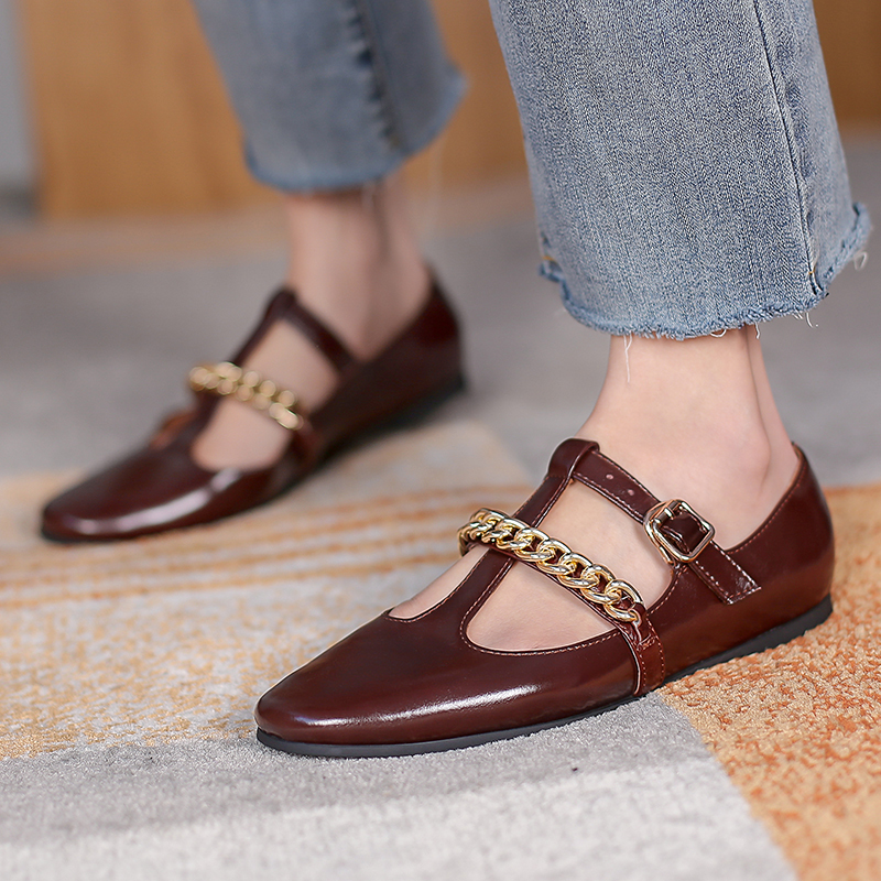 2021 Genuine Female T-strap Apartments Unique Metal Buckle Mary Jane Style Student Toe Round Chain Decoration Shoes 16PA, Beige
2021 Genuine Female T-strap Apartments Unique Metal Buckle Mary Jane Style Student Toe Round Chain Decoration Shoes 16PA, Beige