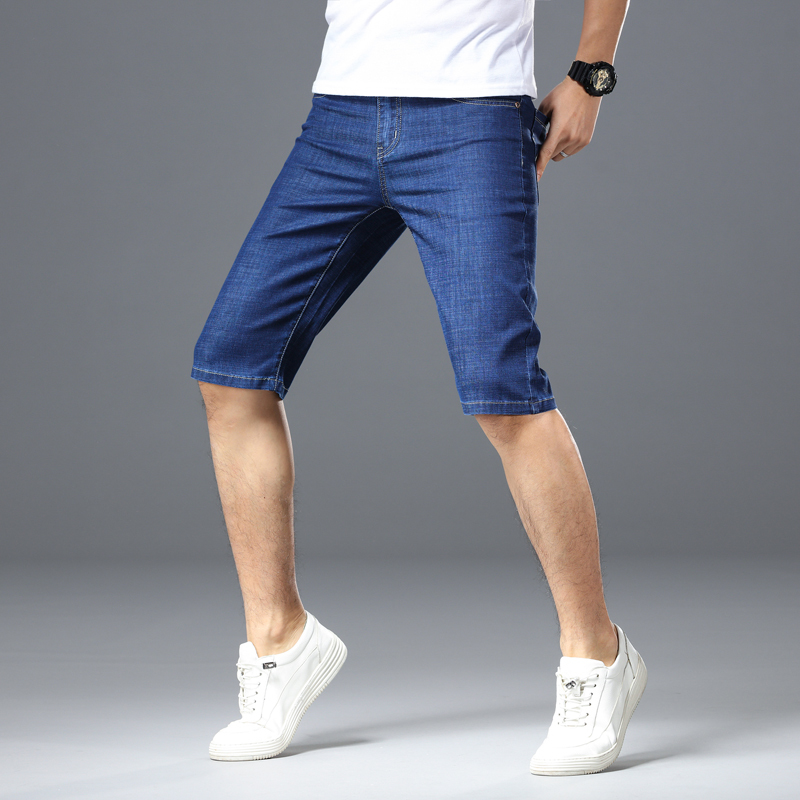 Cotton Fabric Short Jeans Men Casual Classic Straight Denim Shorts Jeans Male Denim Multi-pocket Pants Overalls 201223