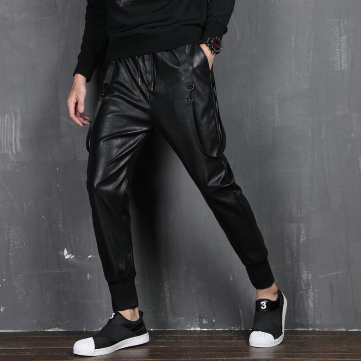 Men's Pants Leather Autumn And Winter Thick Loose Harlan Pencil Men Slim Korean Motorcycle Tight Elastic Waist Trousers