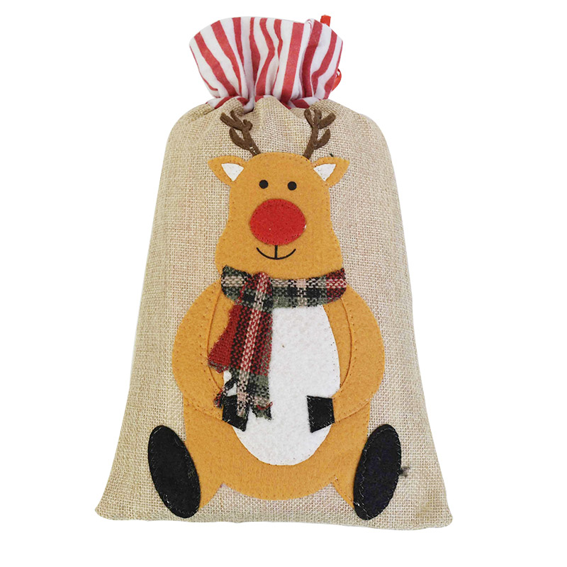 18*30cm Big Christmas Gift Bag Santa Claus Snowman Elk Drawstring Jute Burlap Gift Bags Christmas Decoration Cookie Candy Bag
