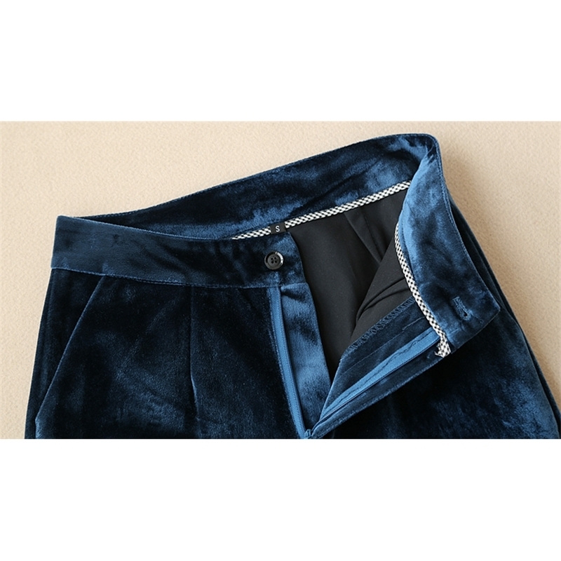 Women's Fall/Winter Collection High-Quality Casual Gold Veet With Wide-Leg Pants - Two-Piece OL Suit