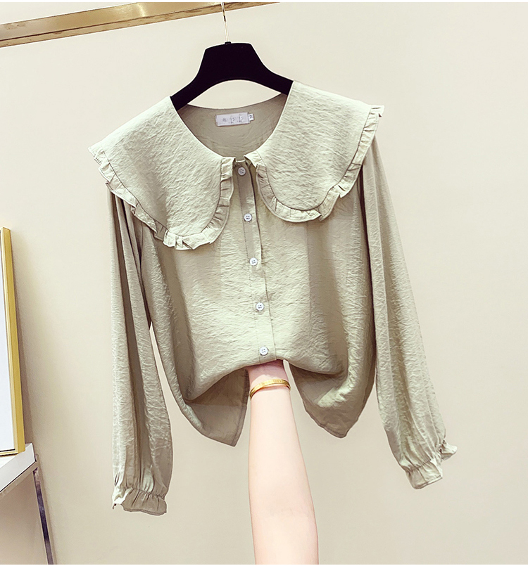 Spring New Women's Fashion Peter Pan Collar Slim Shirt Long Sleeve Casual Style Cotton Blouse Female Tops T9D730O 201028