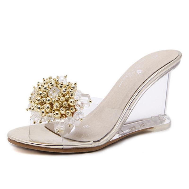 Women Shoes Slides Summer Sandals Flower Transparent Slippers High Heels Sandals Beading Mules Shoes Gold Large Size 40 3015
Women Shoes Slides Summer Sandals Flower Transparent Slippers High Heels Sandals Beading Mules Shoes Gold Large Size 40 3015