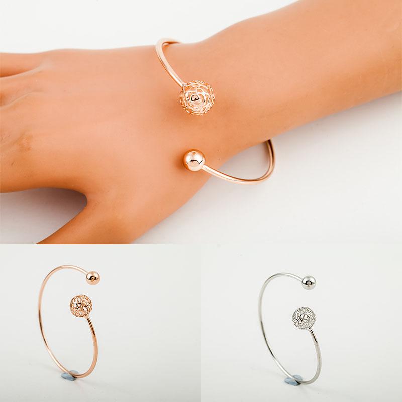 

Asymmetrical Hollow Figure Ball Opening Adjustable Metallic Golden Silver Plated Bracelets & Bangles for Women