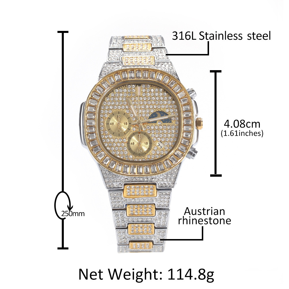 12mm Hip Hop 3 PCS Set Iced Out Paved Diamond Miami Cuban Link Chain Necklace Watch Bracelet Bling Rapper Curb Gold JewelryGifts For Men