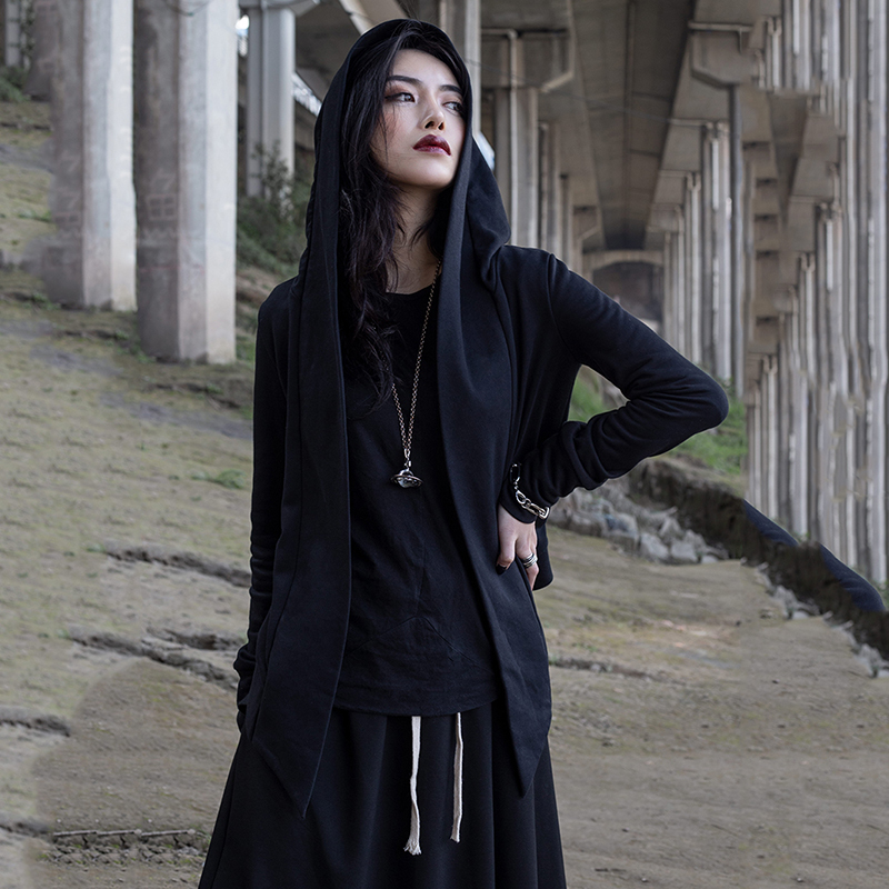 EAM Spring Autumn Hooded Long Sleeve Black Personality Irregular Hem Short Jacket Women Coat Fashion JR379 201017