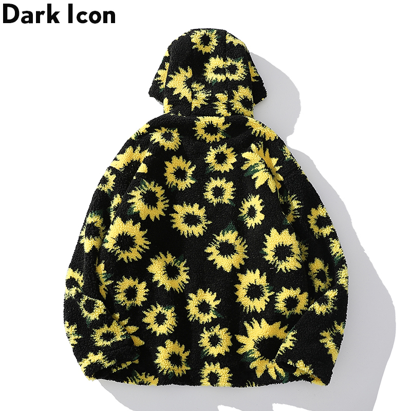 Dark Icon Sunflower Sherpa Jackets Men with Hoodie 2019 Winter Thick Hooded Jacket Men Women Streetwear Men's Coats T200603