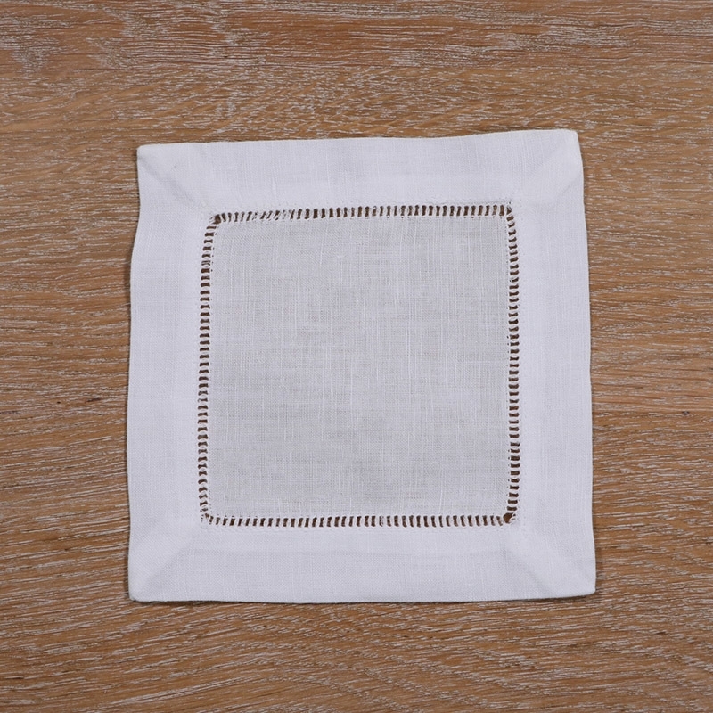 N002-6: 12 pieces White Linen/Cotton Hemstitched Cocktail Napkins- 6" X 6"- Ladder Hem Stitch Cloth Napkin Coasters Y200328