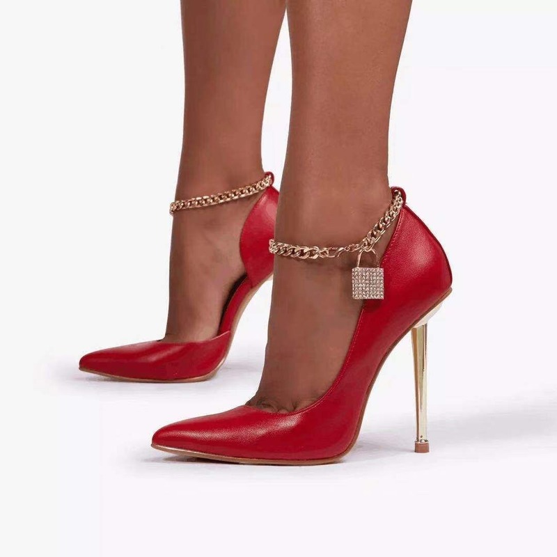 Red Bottom High Heels Pumps Fashion Women Shoes Wedding Heels Pointed Toe Metal Chain Lock Design Buckle Sandals Sexy Party Women Shoes, Black
Red Bottom High Heels Pumps Fashion Women Shoes Wedding Heels Pointed Toe Metal Chain Lock Design Buckle Sandals Sexy Party Women Shoes, Black