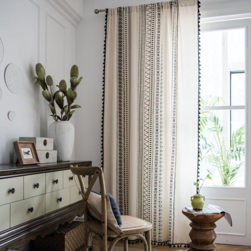 Geometric Print Curtains Tassel Trim Bedroom Long Sheer Linen Cotton Natural Curtain Living Room Cortina Window Decor ZC109, Black
Geometric Print Curtains Tassel Trim Bedroom Long Sheer Linen Cotton Natural Curtain Living Room Cortina Window Decor ZC109, Black