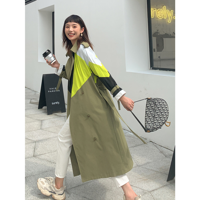 DEAT New Autumn Fashion Trench Coat Women Hit Color Full Sleeve Lapel With Sashes Slim Long Length Elegant Wild HT034 201111