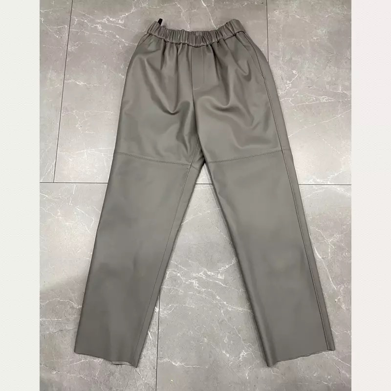 Women Pants 100% Genuine Sheep Leather 2020 Fashion Real Genuine Sheep Leather Crop Jeans Elastic Belt Waist Trousers LJ201130