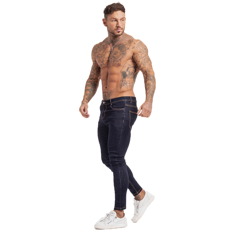 GINGTTO Men's Skinny Jeans Blue High Waist Classic Hip Hop Stretch Men Pants Cotton Comfortable Soft Full Length zm124 201112