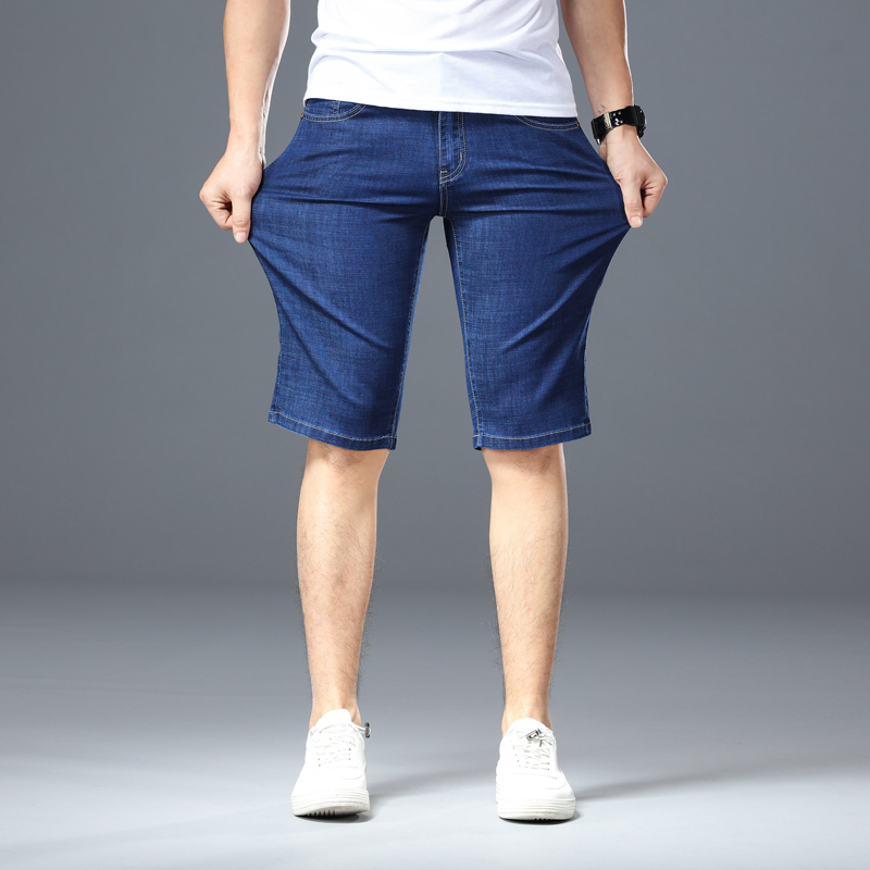 Cotton Fabric Short Jeans Men Casual Classic Straight Denim Shorts Jeans Male Denim Multi-pocket Pants Overalls 201223