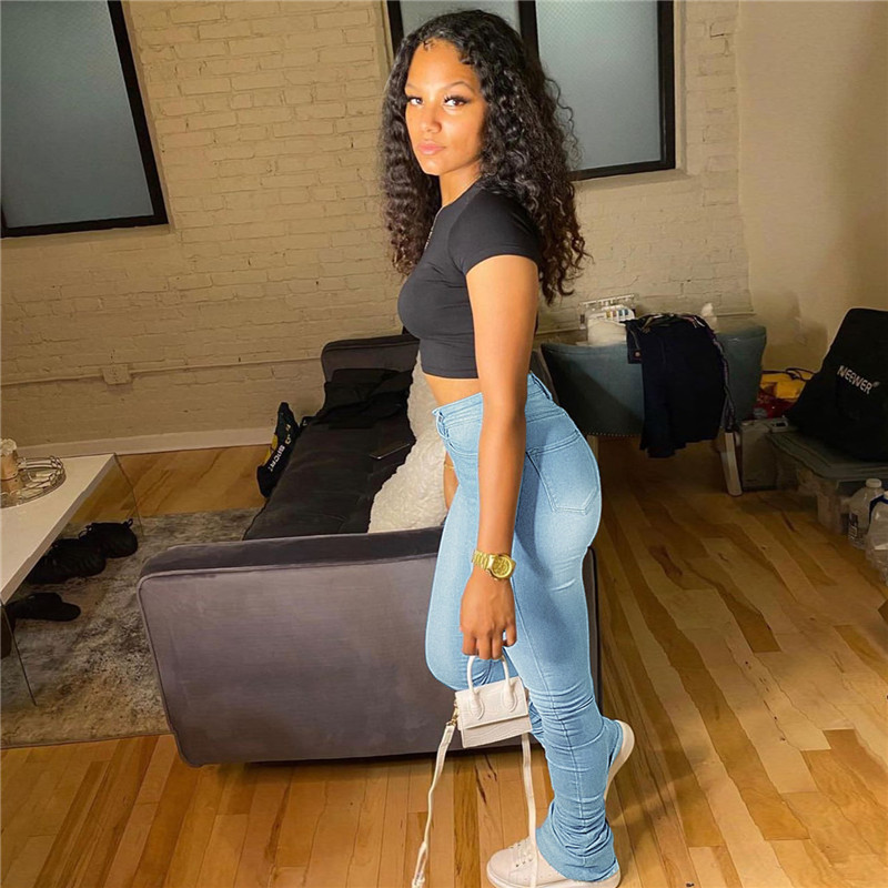 Plus size 2XL Women stretchy jeans washed blue jeans fashion solid color denim Pants casual solid color black stack leggings DHL SHIP 4346