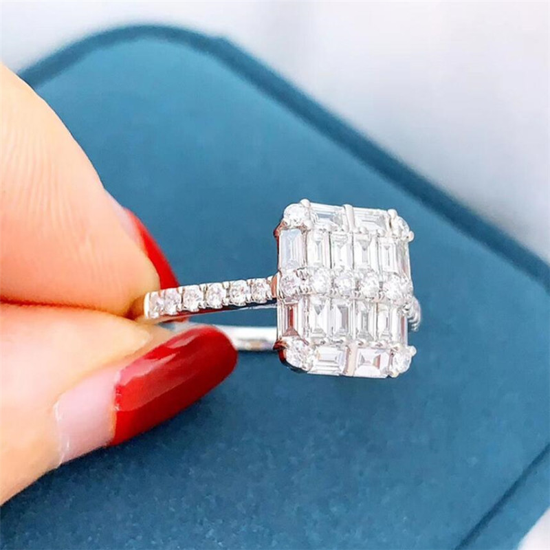 2020 Top Sell High Quality Brand New Luxury Jewelry 925 Sterling Silver Full Princess Cut White Topaz Diamond Gemstones Women Wedding Ring