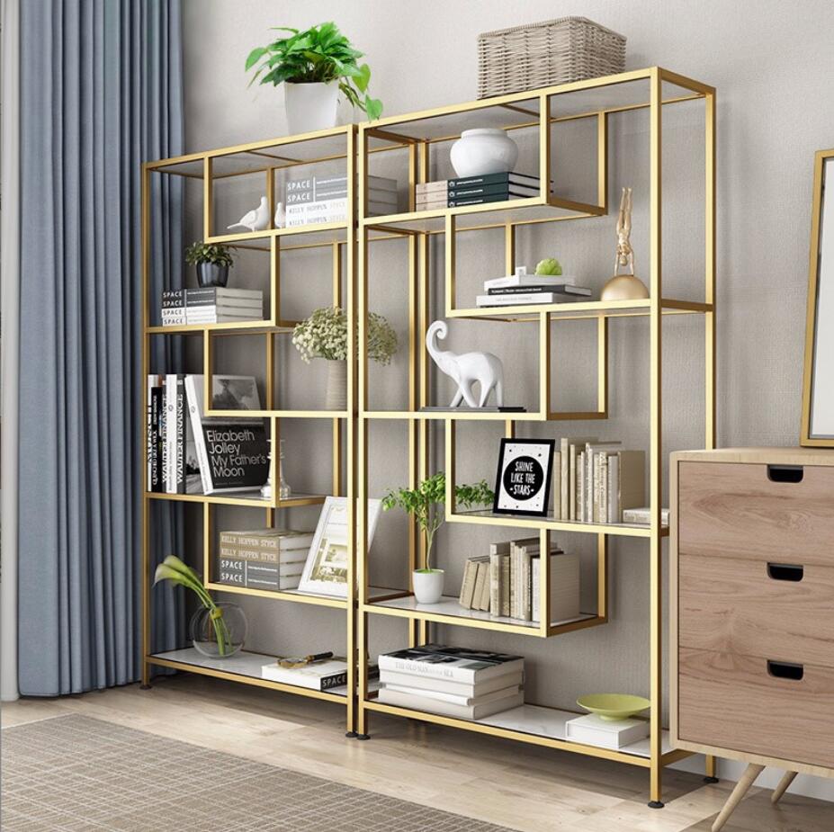 Solid wood shelf simple household living room Furniture study floor type bookshelf office partition iron display shelf