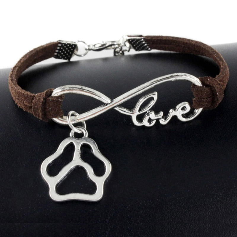 Cute Pets Dogs Cat Paw Shape Charm Bracelet Love Pendant Simple Bracelets For Women Bangles Vintage Silver Velvet Rope Chain Fashion Jewelry