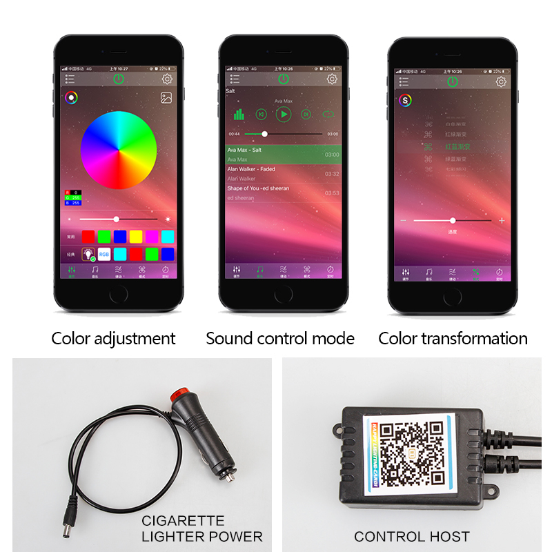 Car Interior Ambient Light Backlight EL Neon Strip 12V RGB Multiple Modes App Sound Control Auto Decorative Door Atmosphere Lamp