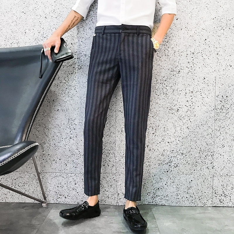 British Style Autumn Casual Dress Trousers Stripe Pants Men Slim Fit Mens Suit Pant Gentlemen Men Clothing 201109