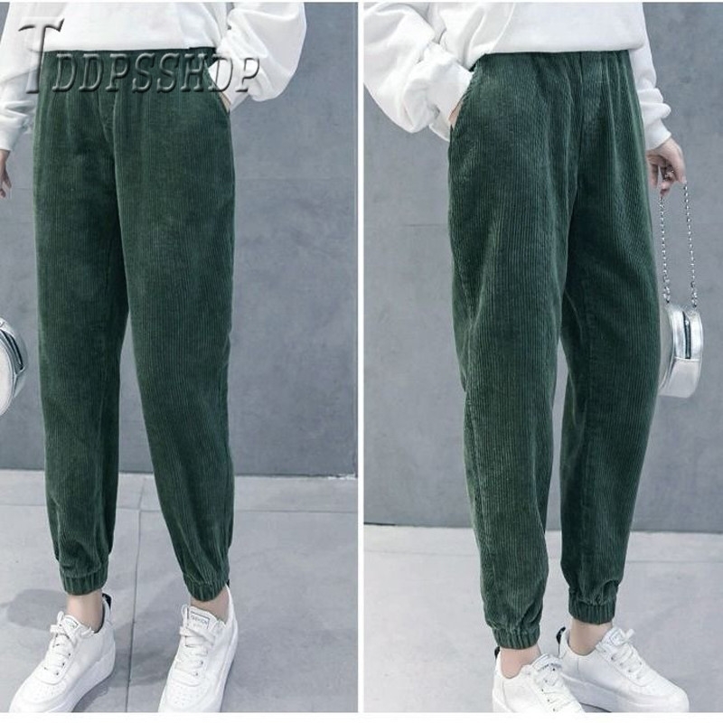 High Waist Loose Female Trousers Streetwear Corduroy Korean Women Pants 201111