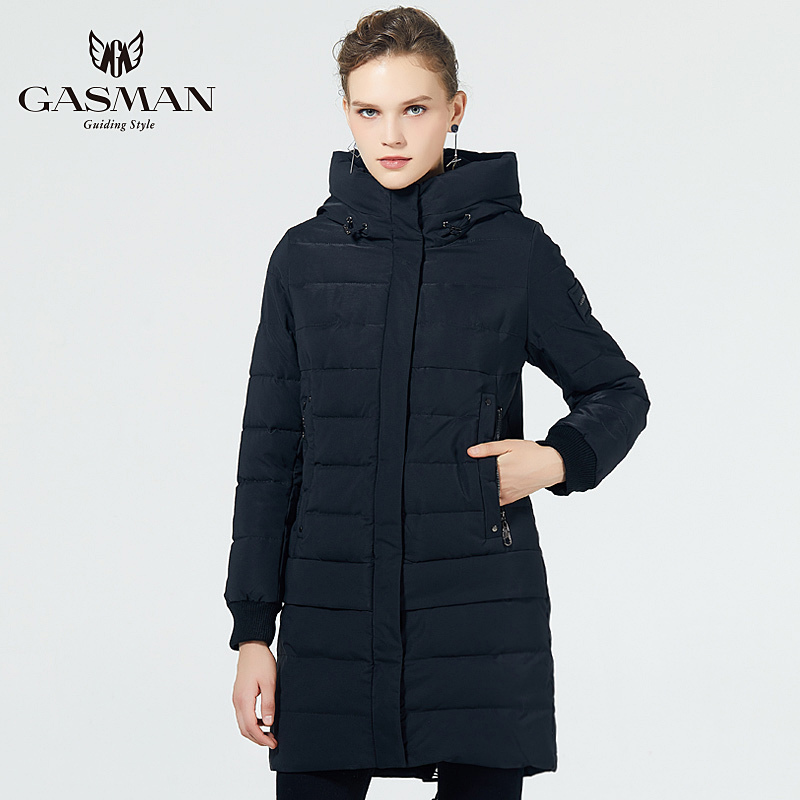 GASMAN Winter Solid Hooded Long Coat Jacket Women Warm Black Coat Parka Windproof Female Zipper Fashion Puffer Down Jacket 1820 201019