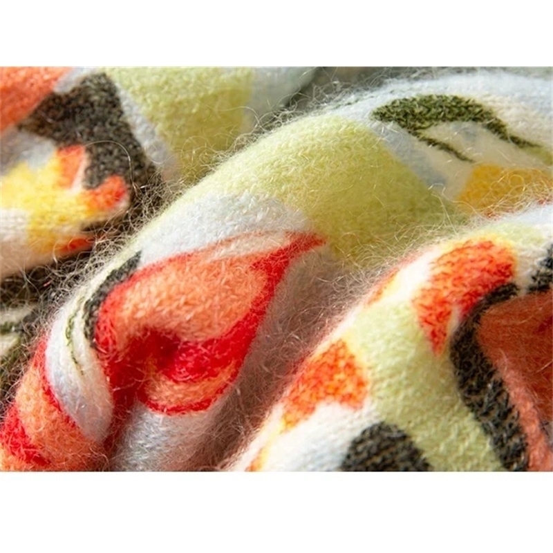 Oil painting print ladies sweater mohair blend long sleeve o-neck casual wild women knit sweater 201201