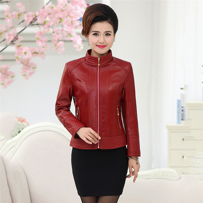 Faux Leather Coat Women Black Red 5XL 6XL Plus Size Mom PU Jackets Autumn Korean Fashion Turtleneck Leather Coat LD1105 201030