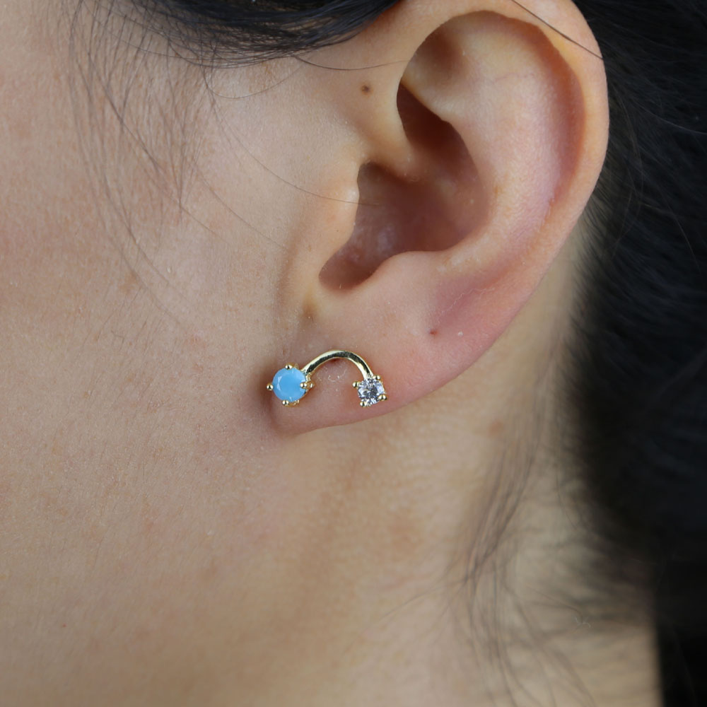 Fashion 925 sterling silver wave shape stud earring Jewelry Cute mini Stud Earrings with turquoise paved for Women ear Earring