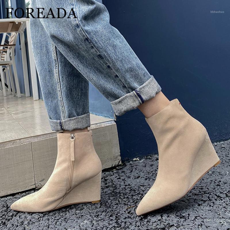 FOREADA Real Leather Woman Boots High Heel Ankle Boots Zipper Wedges Heel Shoes Pointed Toe Female Short Autumn Winter 401, Black velvet lining
FOREADA Real Leather Woman Boots High Heel Ankle Boots Zipper Wedges Heel Shoes Pointed Toe Female Short Autumn Winter 401, Black velvet lining