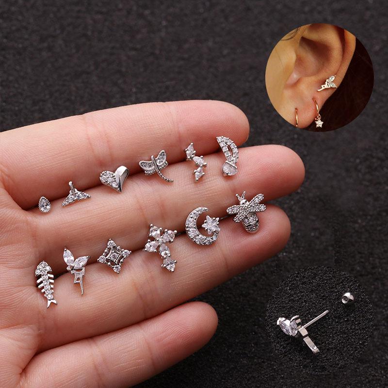 1 piece Small Stud Earrings Women Cartilage Earring Insect Fish Bone Moon Bee Mermaid CZ Jewelry Dainty Nose Studs Piercing A025
1 piece Small Stud Earrings Women Cartilage Earring Insect Fish Bone Moon Bee Mermaid CZ Jewelry Dainty Nose Studs Piercing A025