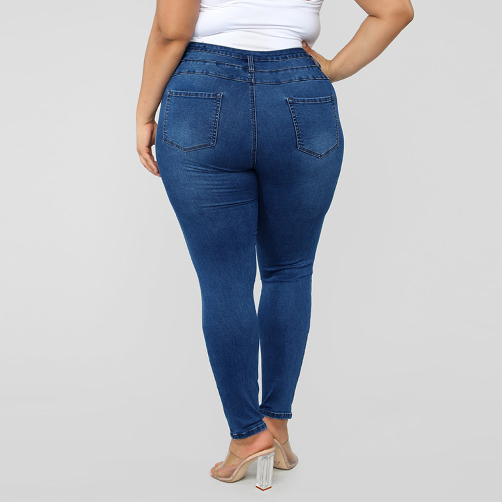 Jaycosin jeans woman Plus Size 4XL Pocket Hole Denim Button Zipper High Waist Pants jean femme ripped jeans for women jeans 87 T200608