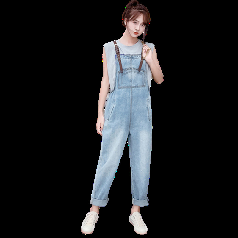 2021 New Breeze pants with shoulder straps cotton denim female spring and autumn Korean style all-match age reduction fine 275N, Blue
2021 New Breeze pants with shoulder straps cotton denim female spring and autumn Korean style all-match age reduction fine 275N, Blue