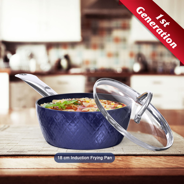 Cooking Utensils Frying Pan Sets Non Stick 3Pieces Blue 3D Diamond Cookware 20/24cm 18cm Saucepan - Pots and Pans Set Aluminum Ceramic Coating