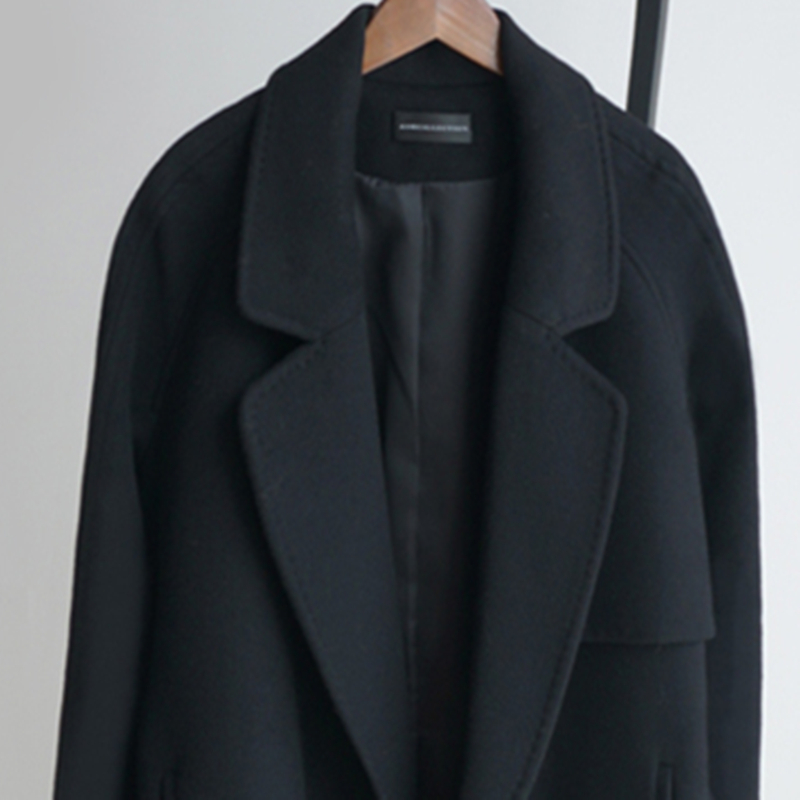 Woolen Autumn Winter Black Coat Women's Clothing Fashion Women Jacket Loose Belt Long Overcoat Female Casual Wool Coat 2