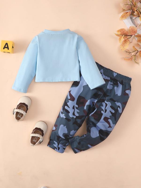 Baby Letter Graphic Tee & Camo Print Sweatpants SHE