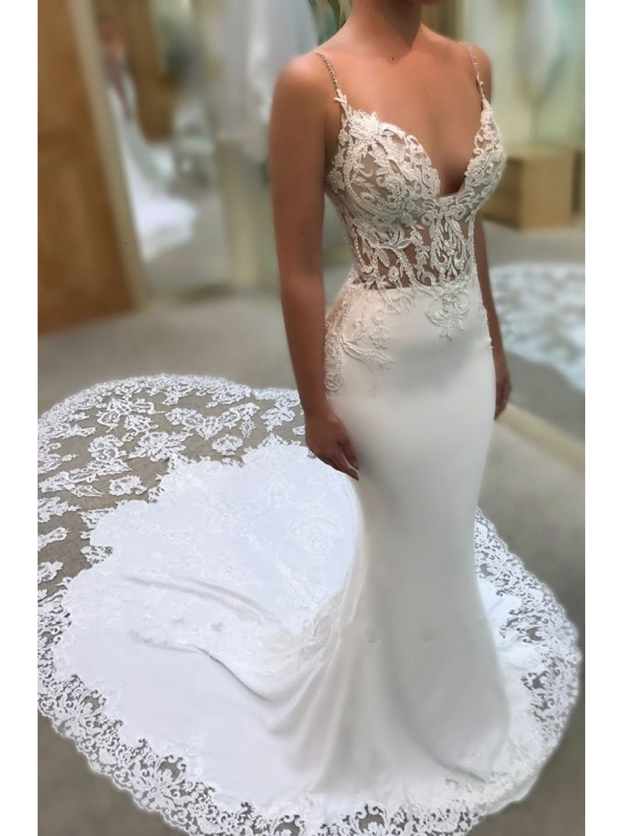 2021 New Sexy Dress Transparent-lace Mermaid Girdle Sweeping Train Dressed As Wedding Bride M1IX, Champagne
2021 New Sexy Dress Transparent-lace Mermaid Girdle Sweeping Train Dressed As Wedding Bride M1IX, Champagne