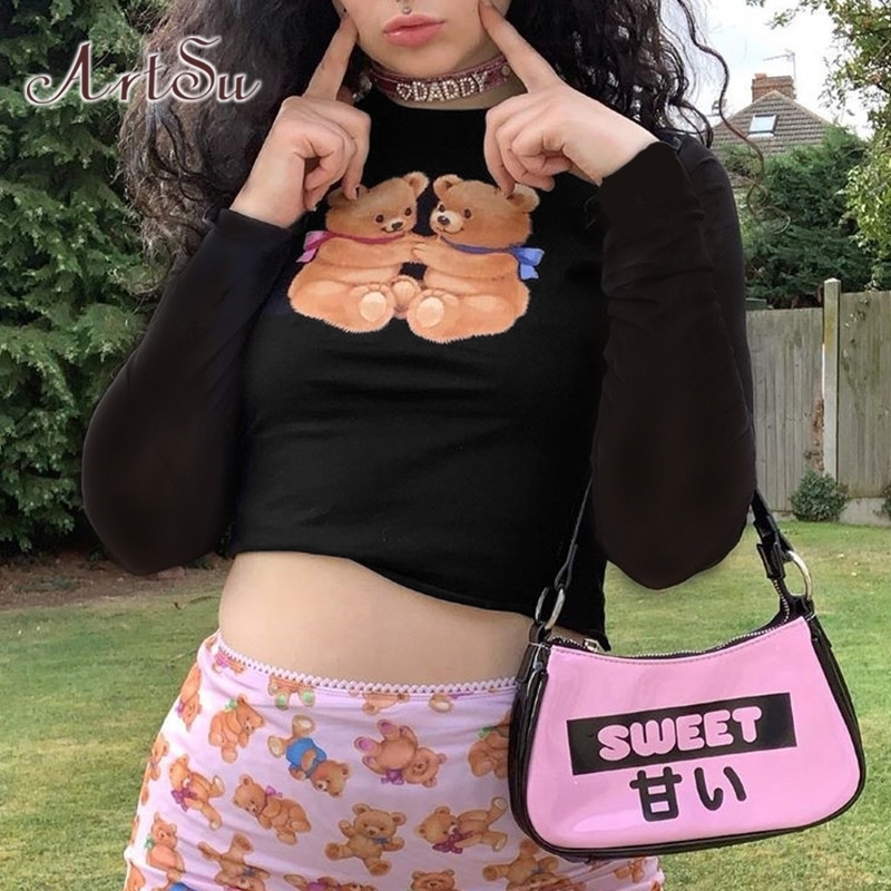ArtSu Cartoon Bear Black T shirt Kawaii Cute Shirt Graphic Tees Womens Long Sleeve Tops Basic Tshirt Femme Streetwear ASTS21300 201125, Pink
ArtSu Cartoon Bear Black T shirt Kawaii Cute Shirt Graphic Tees Womens Long Sleeve Tops Basic Tshirt Femme Streetwear ASTS21300 201125, Pink