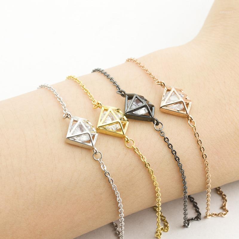 Charm Bracelets Boho Cone For Women Pulseras Hombre Christmas Jewelry Rose Gold Color Link Chain Triangle Crystal Bracelet Femme1