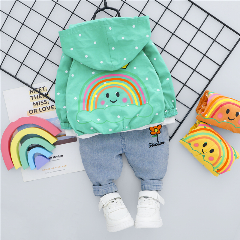 HYLKIDHUOSE Baby Girls Clothing Sets 2020 Autumn Hooded Coats Flowers T Shirt Jeans Infant Newborn Clothing Children ClothesX1019
