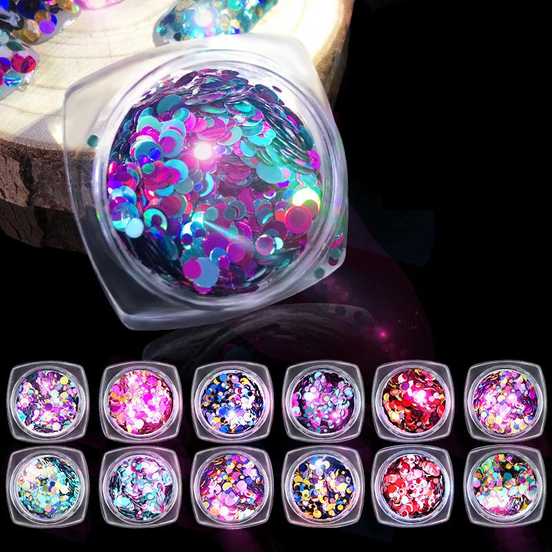 12jar/set holographic Nail Sequins Round 1mm 2mm 3mm nail art decorations Glitter Paillette Manicure Glitter
