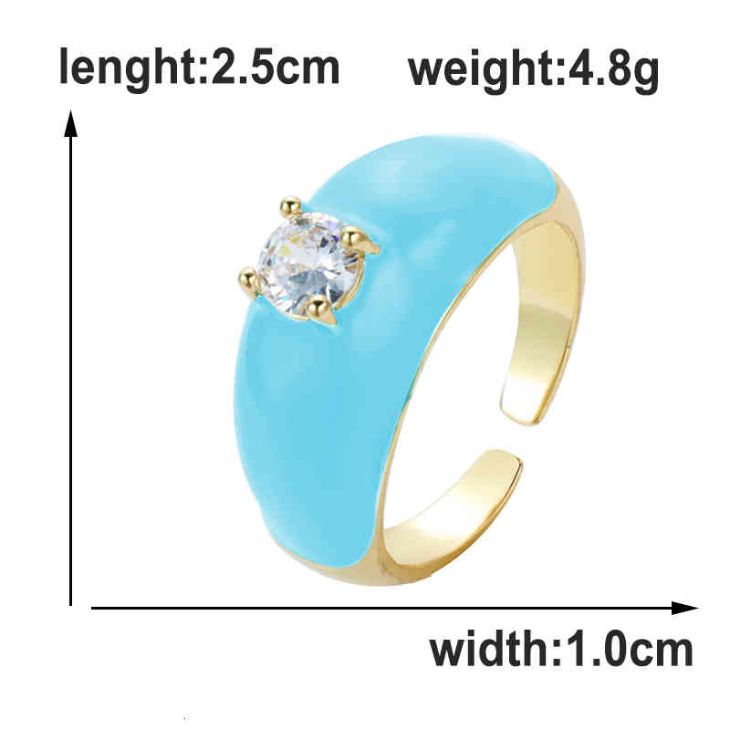 2022 Ins Color Rainbow Fashion Rings for Women Finger Jewelry Clear Cz Colorful Neon Enamel Open Adjusted Dome Ring